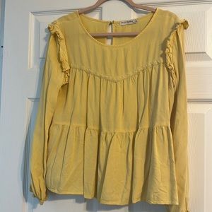 Yellow Long Sleeve Ruffle Shoulder Top